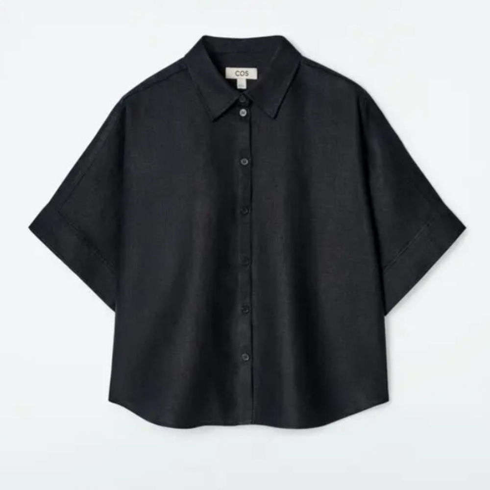 COS Black Short-Sleeve Button Front Shirt - Picture 1 of 3